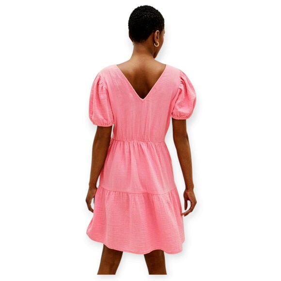 Gap barbiecore bubblegum pink crinkle gauze puff sleeve mini dress size M - Picture 4 of 13